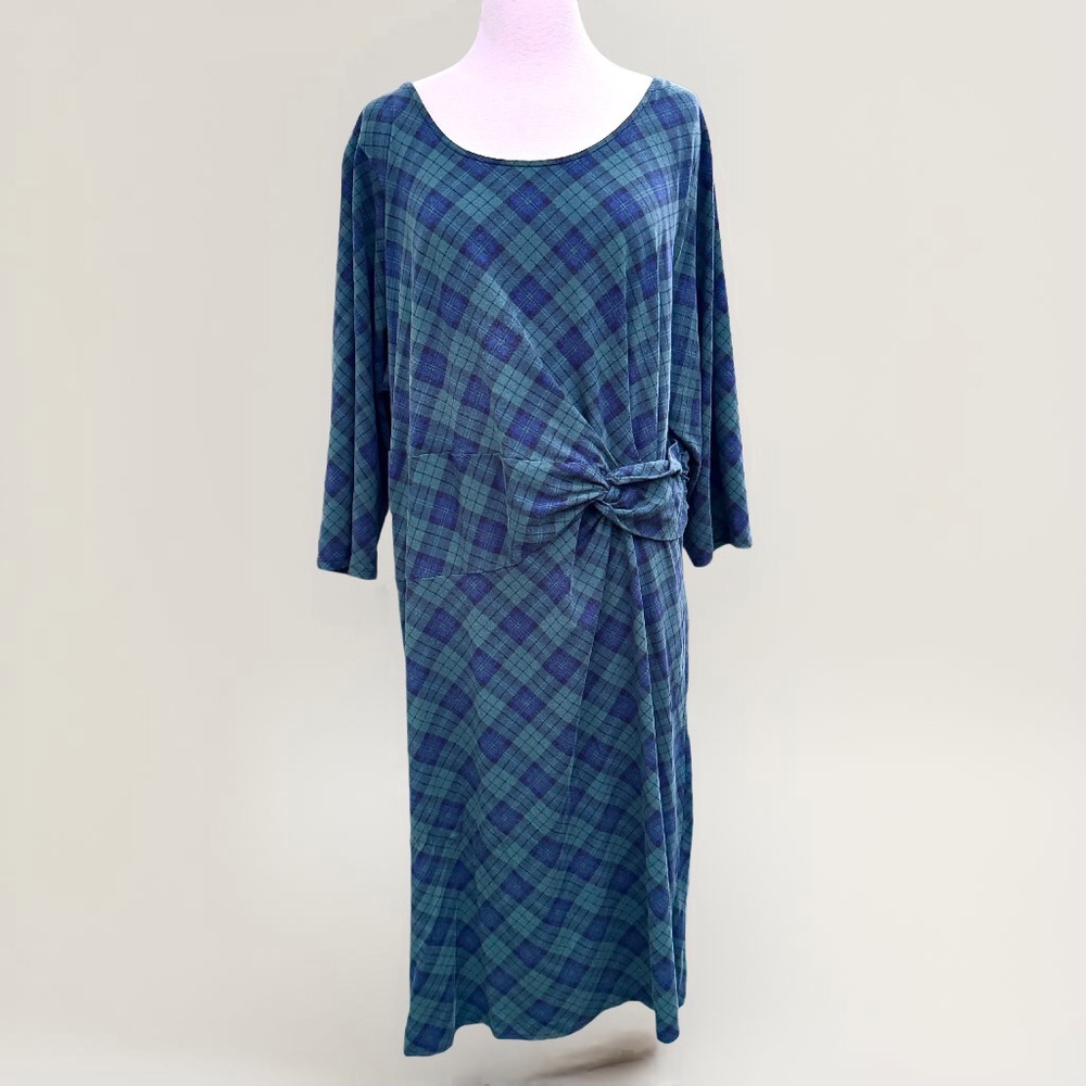 💖 Lands’ End Green and Blue Tartan Plaid Knit Dress, Size 2X